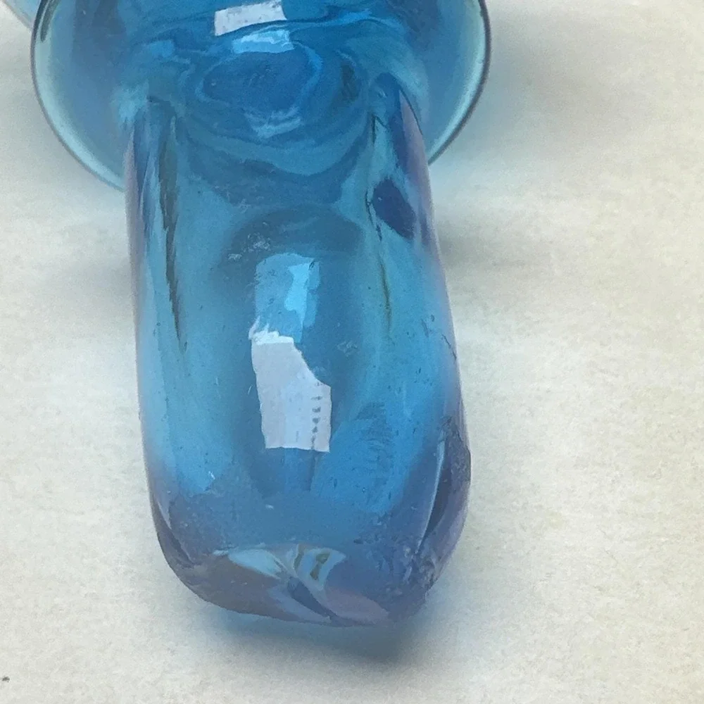Blue Crackle Glass Decanter W/ Stopper Mid Century Modern MCM